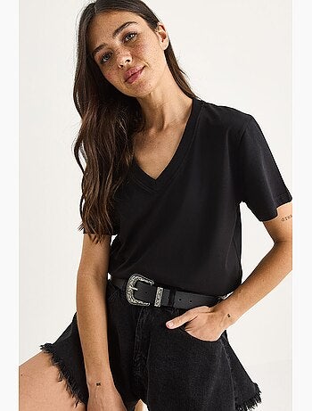 T-shirt in cotone pettinato con scollo a v comfort fit lucci