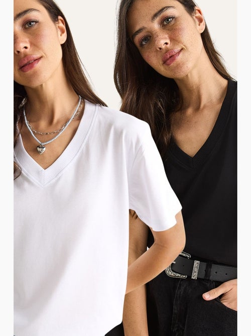 T-shirt in cotone pettinato con scollo a v comfort fit lucci - Kiabi