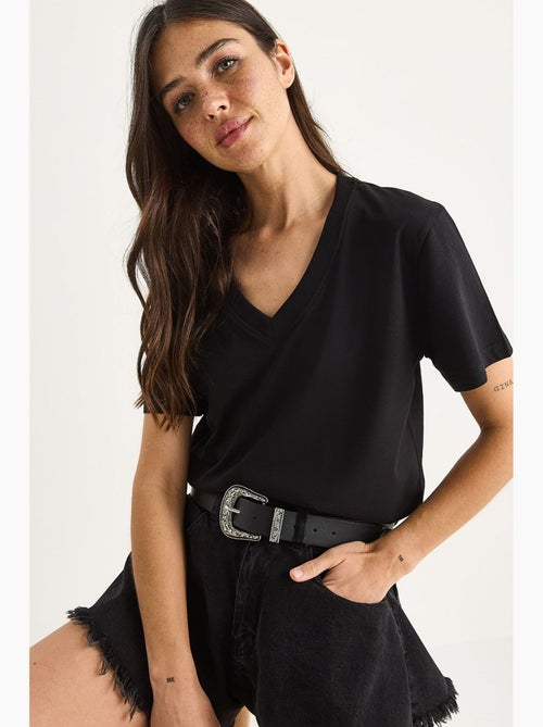 T-shirt in cotone pettinato con scollo a v comfort fit lucci - Kiabi