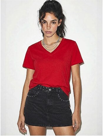 T-shirt in cotone pettinato con scollo a v comfort fit lucci