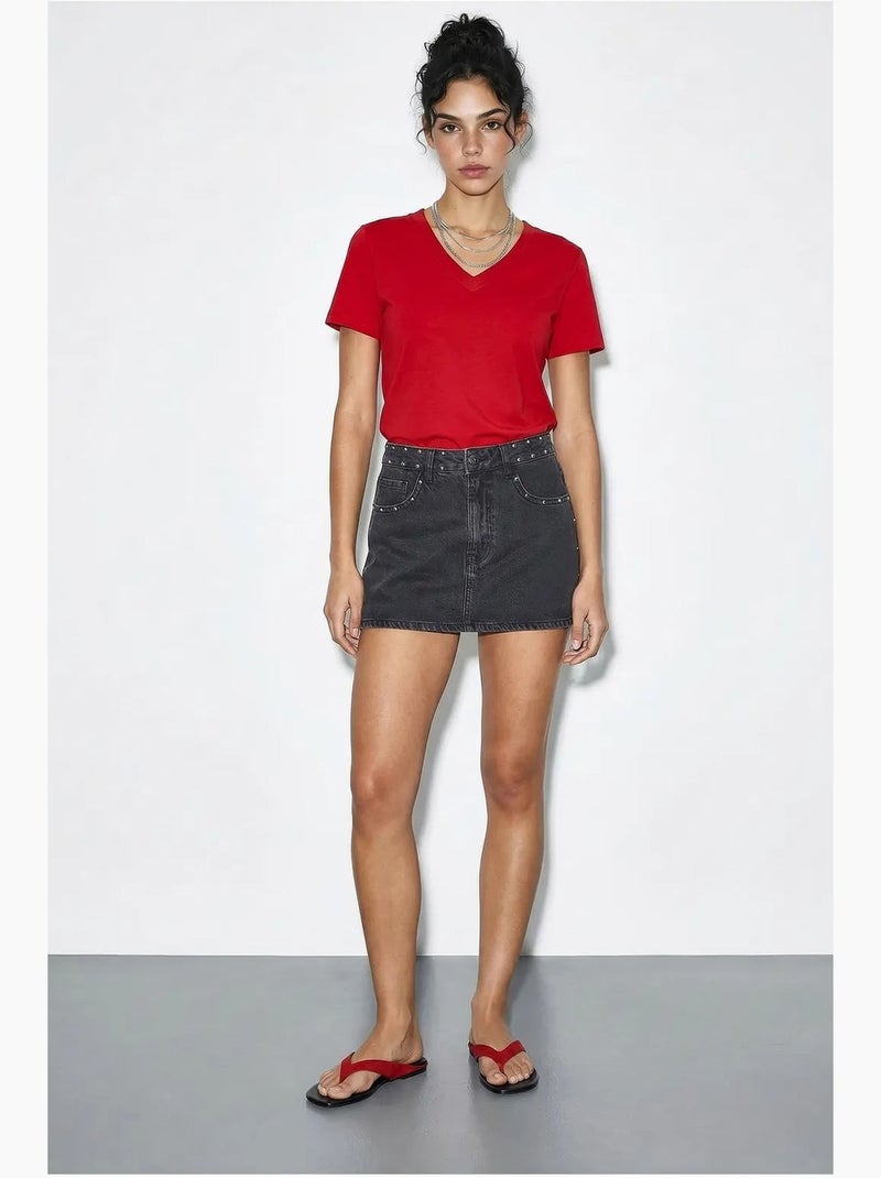 T-shirt in cotone pettinato con scollo a v comfort fit lucci Rosso - Kiabi