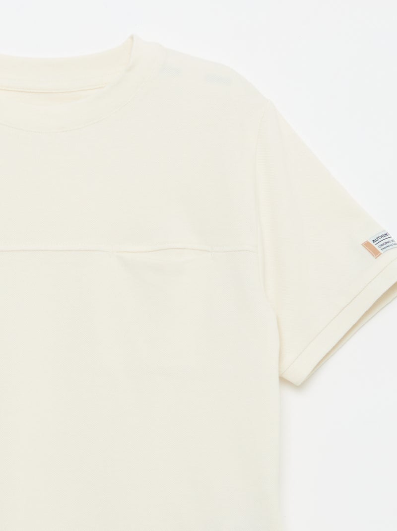 T-shirt in cotone piqué a maniche corte Bianco Ecru - Kiabi