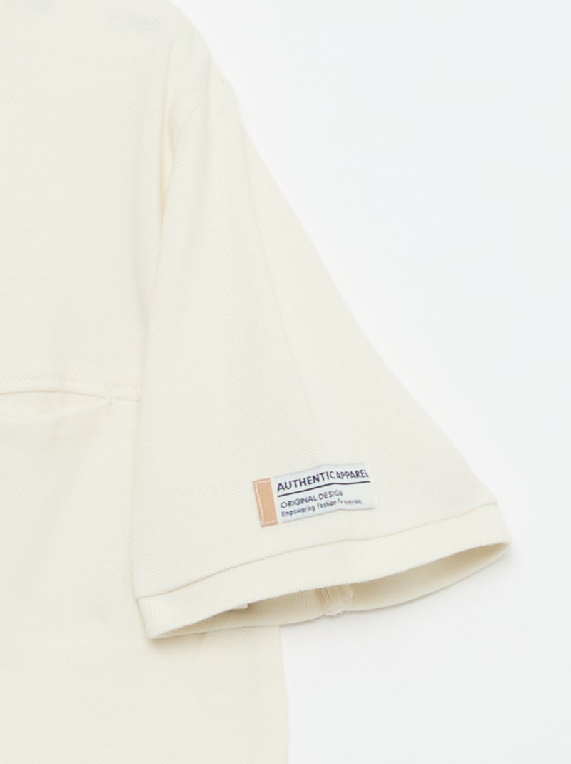 T-shirt in cotone piqué a maniche corte Bianco Ecru - Kiabi