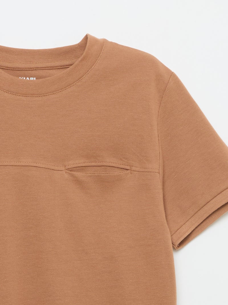 T-shirt in cotone piqué a maniche corte Marrone - Kiabi