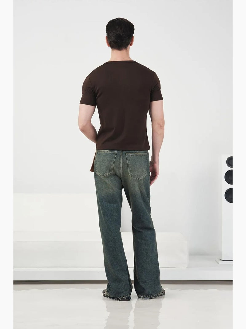 T-shirt in cotone slim fit con girocollo e dettaglio bottoni giesto Marrone - Kiabi