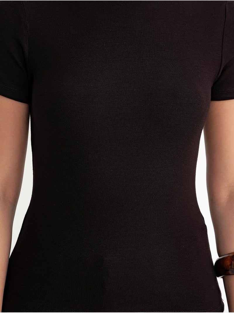 T-shirt in cotone slim fit con girocollo mixray Marrone scuro - Kiabi