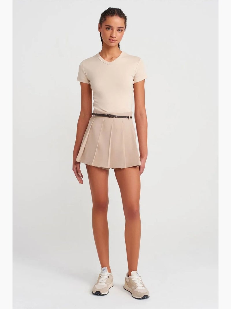 T-shirt in cotone slim fit con scollo a v dilvin Beige argilla - Kiabi
