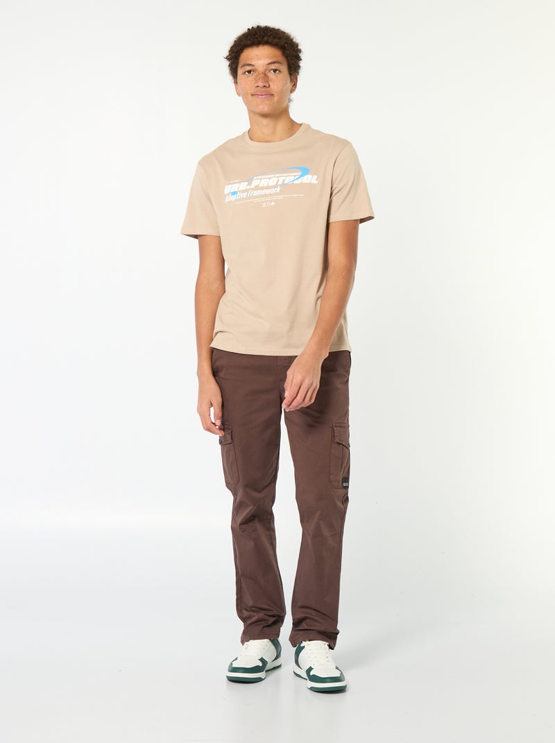 T-shirt in cotone stampato a maniche corte Beige - Kiabi