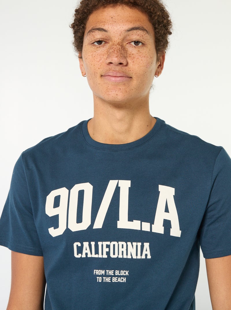 T-shirt in cotone stampato a maniche corte Blu - Kiabi