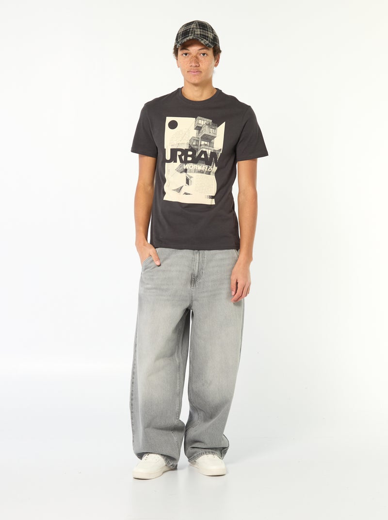 T-shirt in cotone stampato a maniche corte Nero - Kiabi