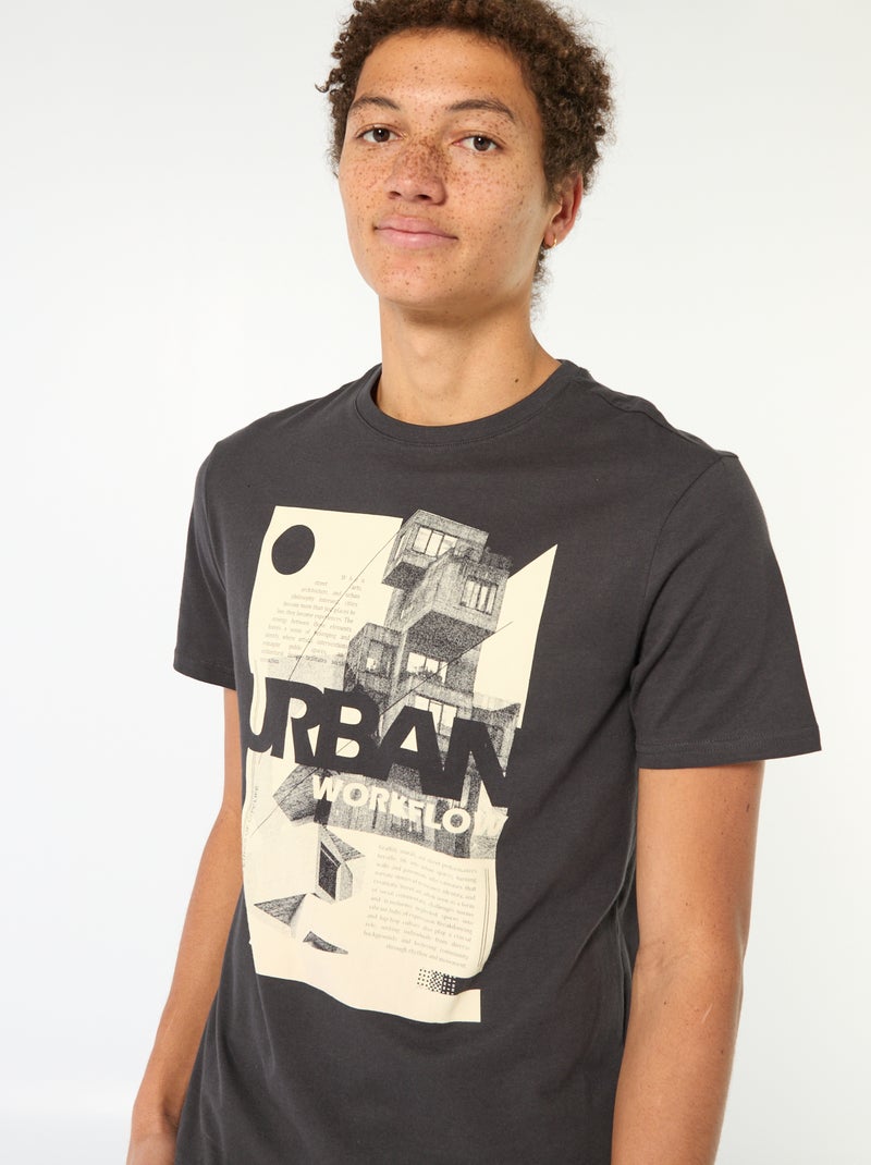 T-shirt in cotone stampato a maniche corte Nero - Kiabi