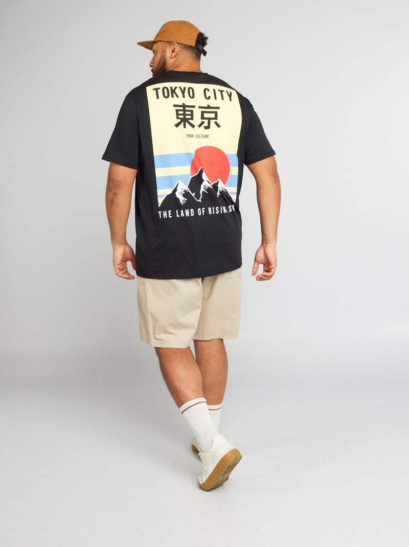 T-shirt in cotone stampato Tokyo nero - Kiabi