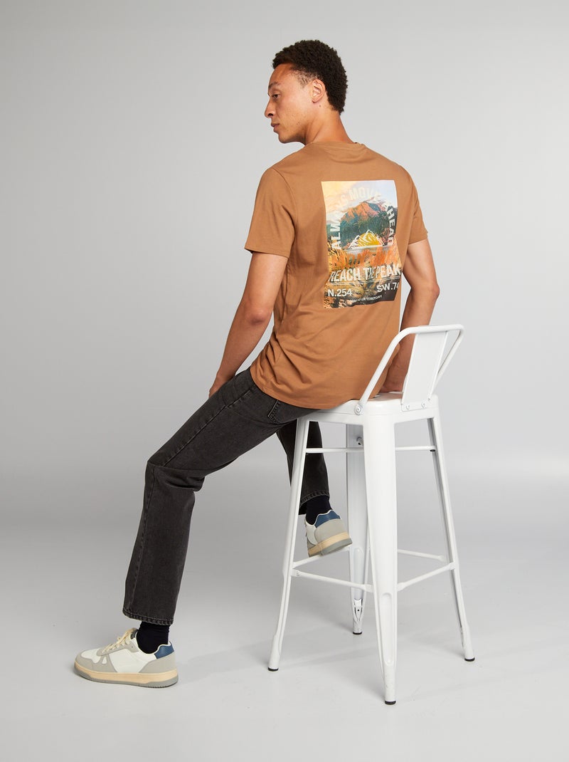 T-shirt in cotone taglio dritto con stampa MARRONE - Kiabi