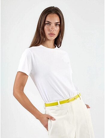 T-shirt in cotone tinta unita con girocollo busem