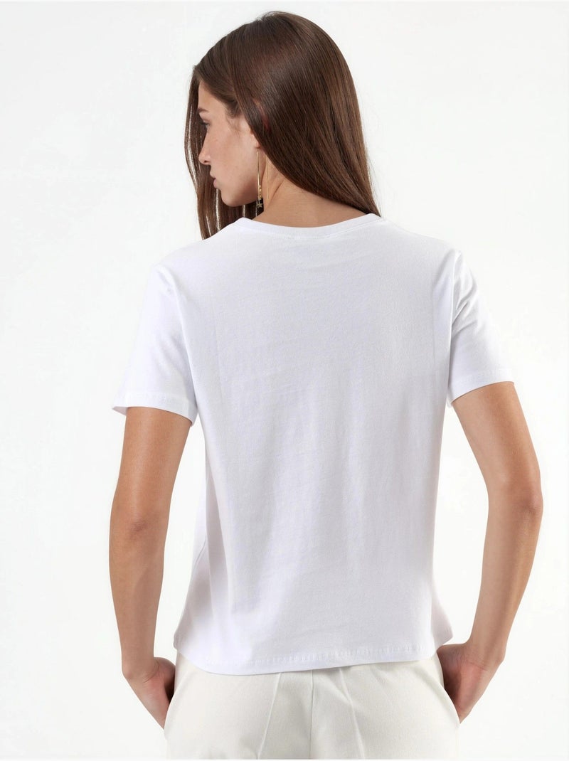 T-shirt in cotone tinta unita con girocollo busem Bianco - Kiabi