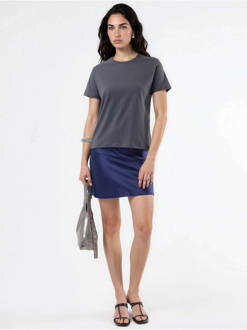 T-shirt in cotone tinta unita con girocollo busem Grigio scuro - Kiabi