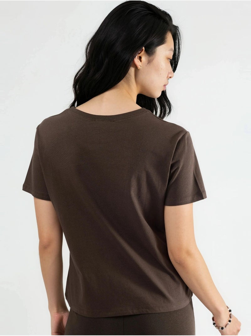 T-shirt in cotone tinta unita con girocollo busem Marrone cioccolato - Kiabi