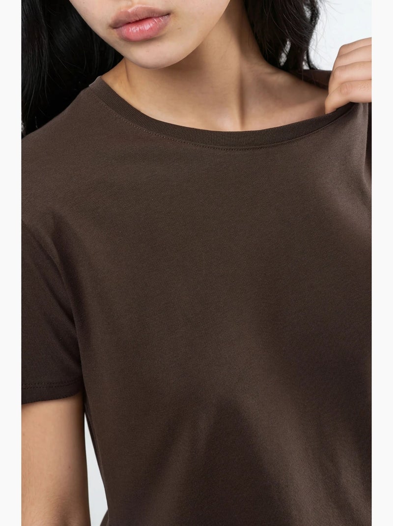 T-shirt in cotone tinta unita con girocollo busem Marrone cioccolato - Kiabi