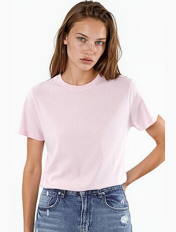 T-shirt in cotone tinta unita con girocollo busem