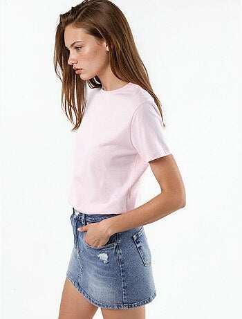 T-shirt in cotone tinta unita con girocollo busem