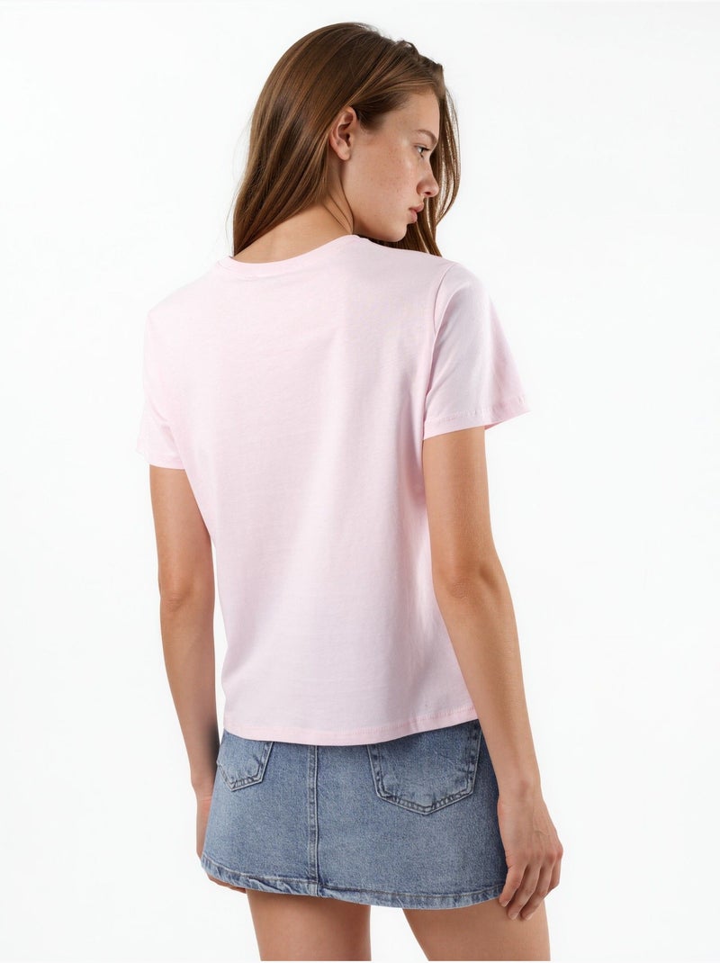 T-shirt in cotone tinta unita con girocollo busem Rosa pallido - Kiabi