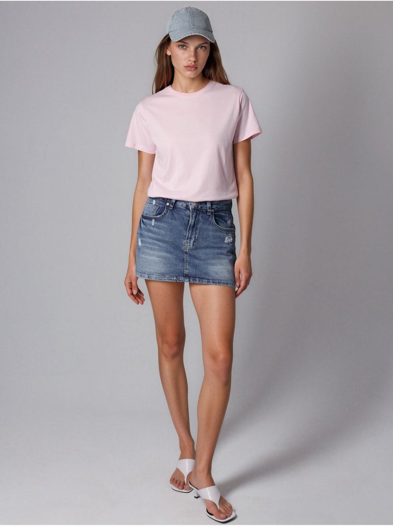 T-shirt in cotone tinta unita con girocollo busem Rosa pallido - Kiabi