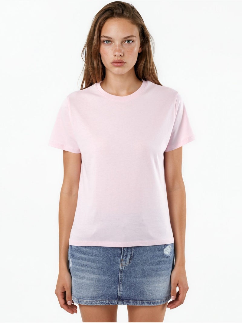 T-shirt in cotone tinta unita con girocollo busem Rosa pallido - Kiabi