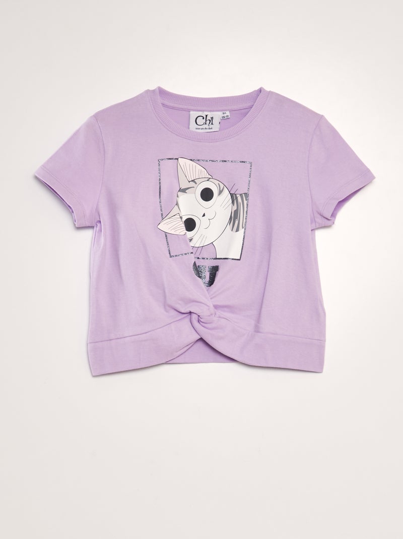 T-shirt in cotone 'Una vita da gatto' VIOLA - Kiabi
