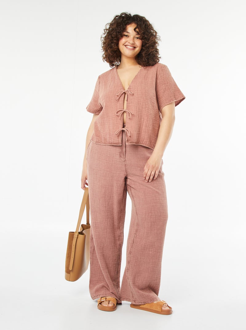 T-shirt in garza di cotone da annodare Rosa - Kiabi