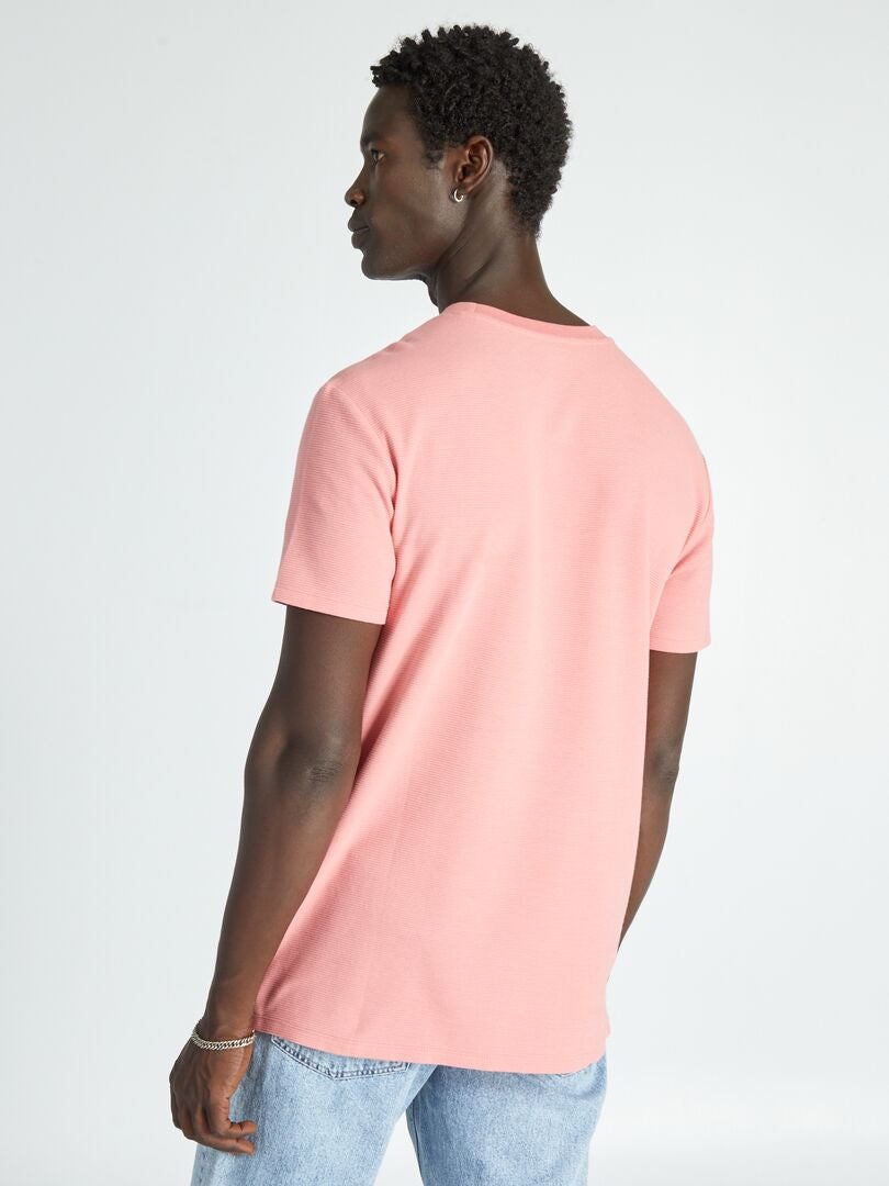 T-shirt in jacquard tinta unita a righe - ROSA - Kiabi