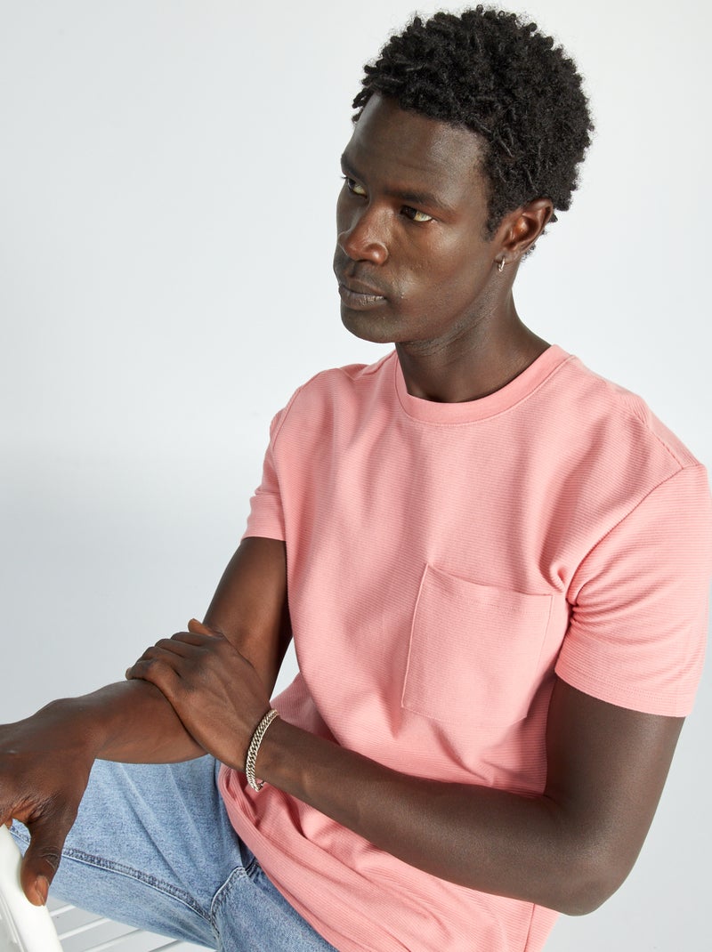 T-shirt in jacquard tinta unita a righe - ROSA - Kiabi
