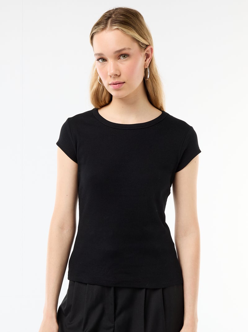 T-shirt in jersey a coste a maniche corte Nero - Kiabi