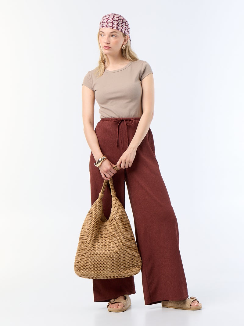 T-shirt in jersey a coste maniche corte Beige - Kiabi
