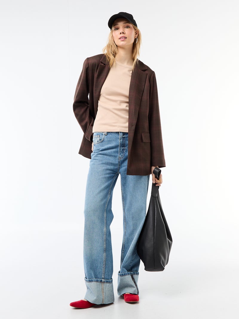T-shirt in jersey a coste maniche corte Beige - Kiabi