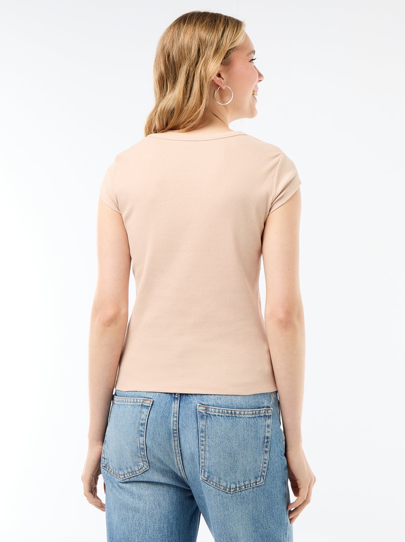T-shirt in jersey a coste maniche corte Beige - Kiabi