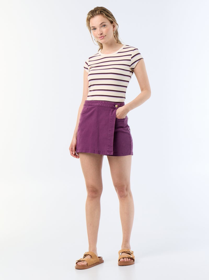T-shirt in jersey a coste maniche corte Bianco - Kiabi