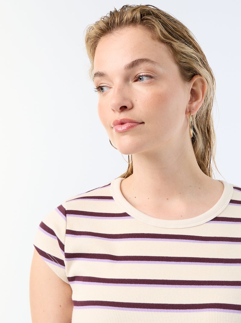 T-shirt in jersey a coste maniche corte Bianco - Kiabi