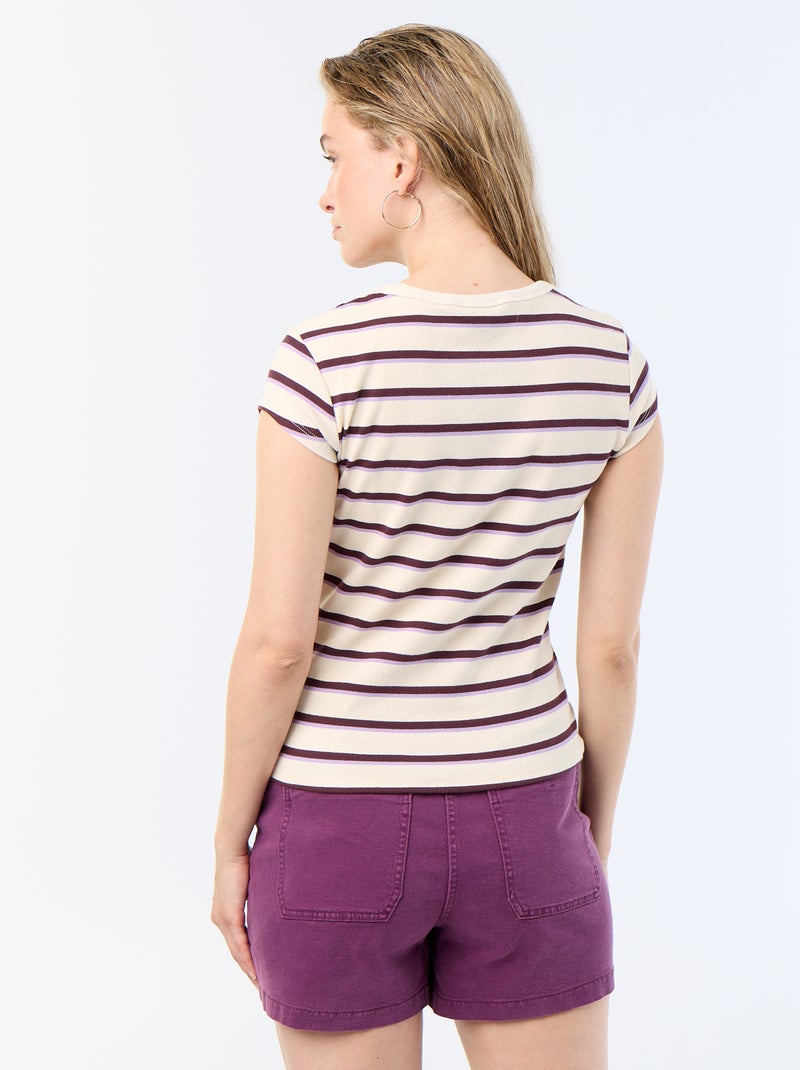 T-shirt in jersey a coste maniche corte Bianco - Kiabi