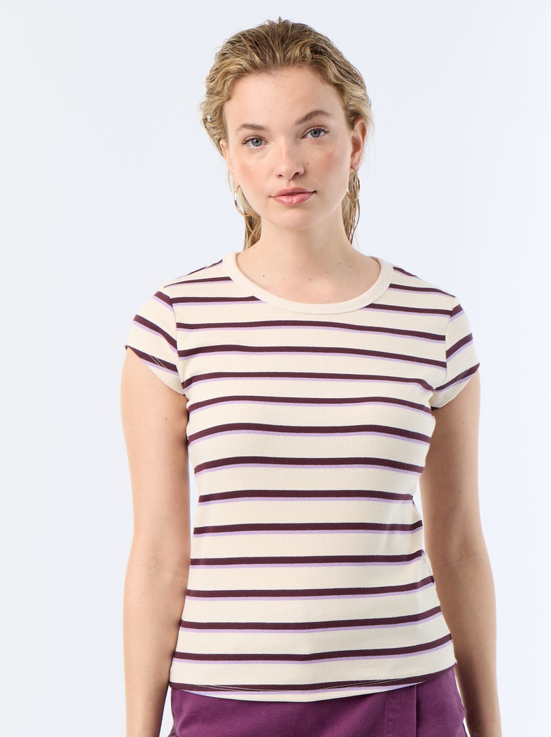 T-shirt in jersey a coste maniche corte Bianco - Kiabi
