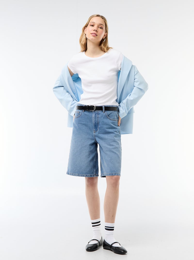 T-shirt in jersey a coste maniche corte Bianco - Kiabi