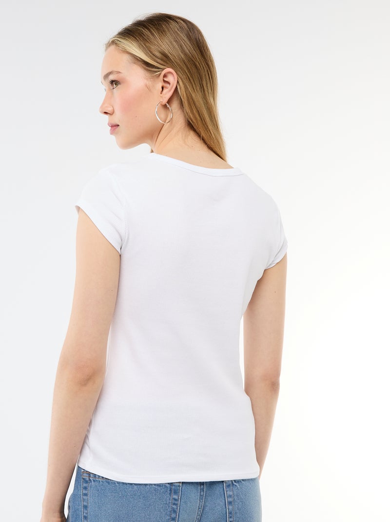 T-shirt in jersey a coste maniche corte Bianco - Kiabi