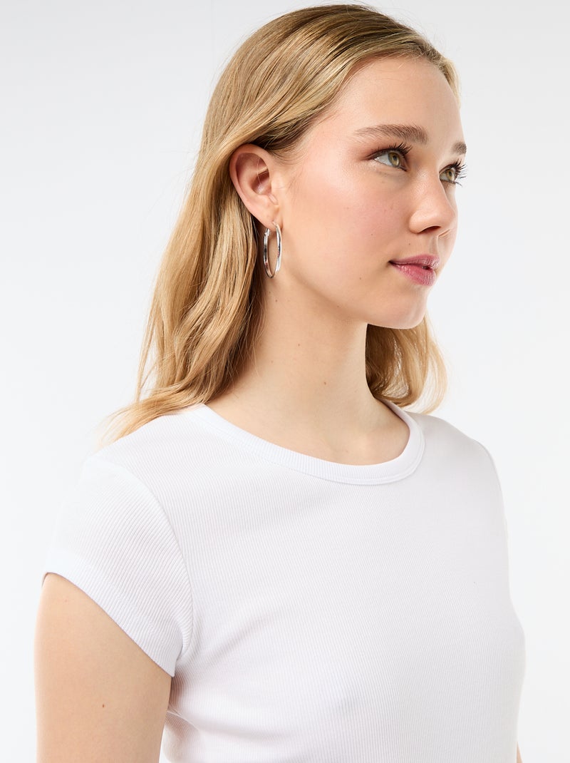 T-shirt in jersey a coste maniche corte Bianco - Kiabi