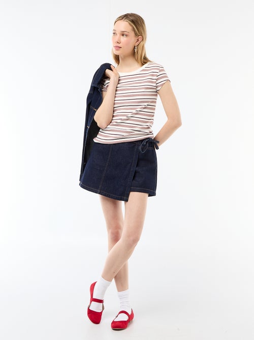 T-shirt in jersey a coste maniche corte - Kiabi