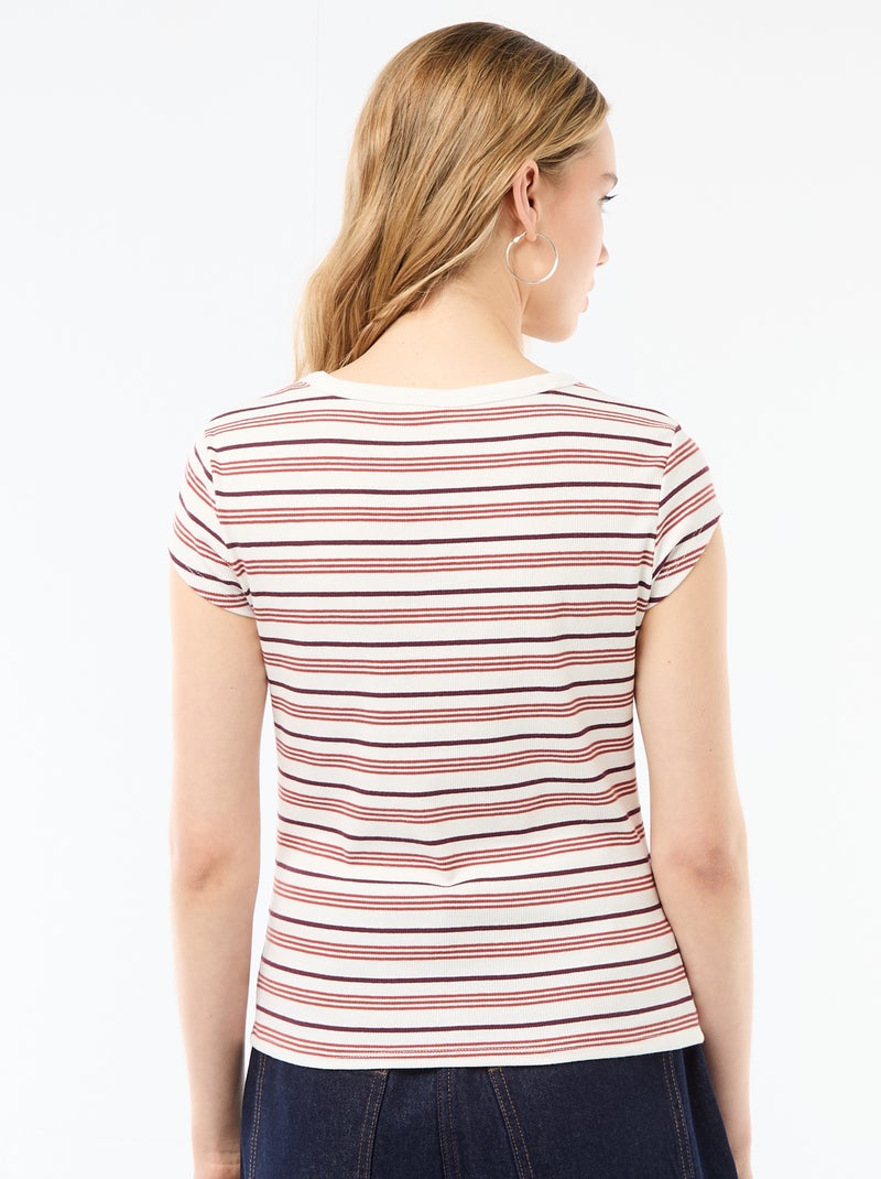 T-shirt in jersey a coste maniche corte Bianco - Kiabi