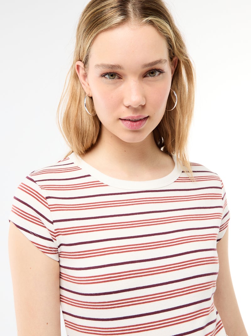 T-shirt in jersey a coste maniche corte Bianco - Kiabi
