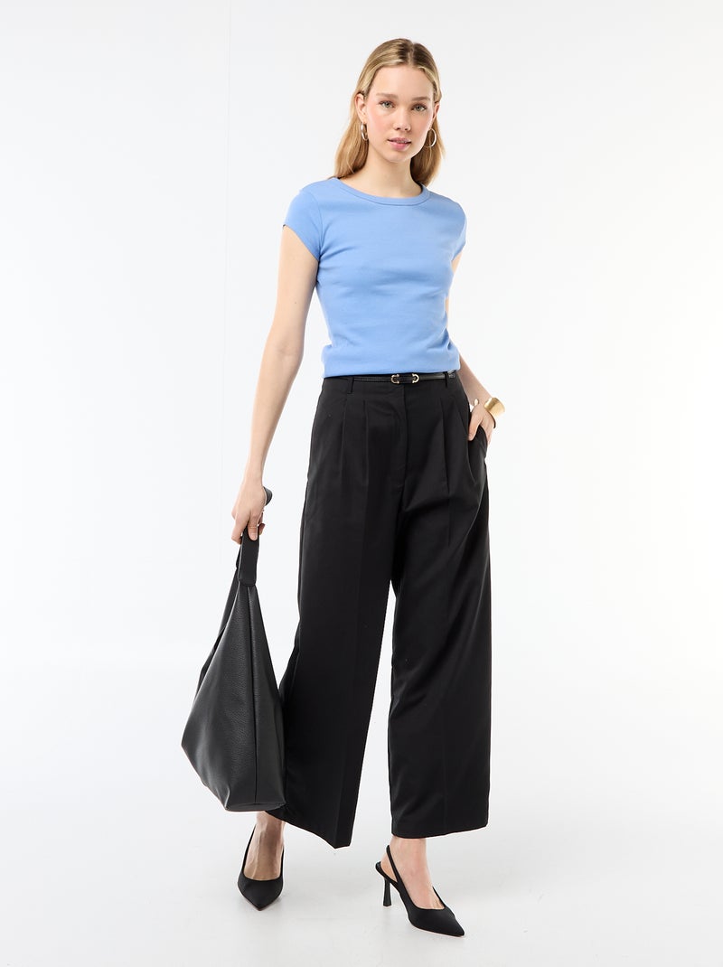 T-shirt in jersey a coste maniche corte Blu - Kiabi