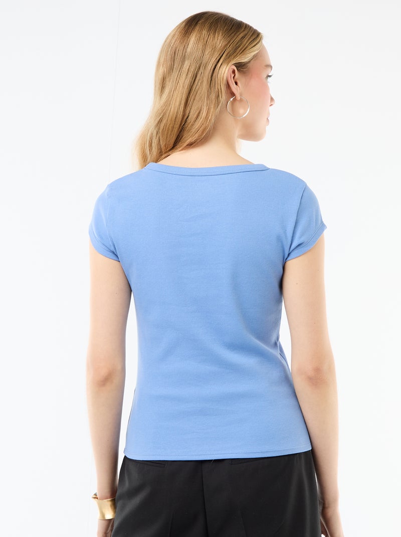 T-shirt in jersey a coste maniche corte Blu - Kiabi