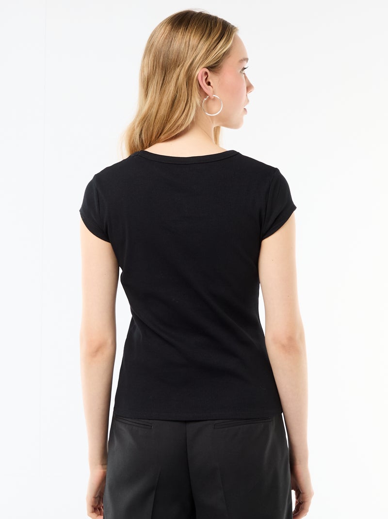 T-shirt in jersey a coste maniche corte Nero - Kiabi