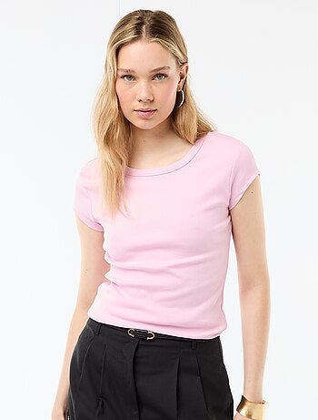 T-shirt in jersey a coste maniche corte