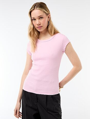 T-shirt in jersey a coste maniche corte